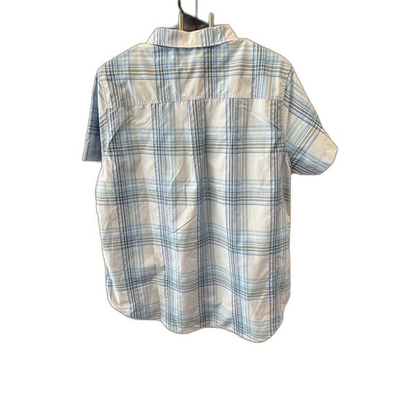 Eddie Bauer Adventure Shirt Women XL Short Sleeve Blue White Plaid New Pockets - Picture 7 of 9